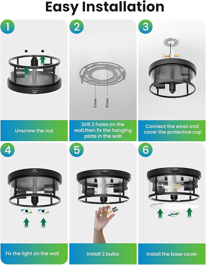 Outdoor Ceiling Light with Motion Sensor 9.3in - Porch Lights Outdoor, E26 Base, Flush Mount, 360° Detection, 3 Modes (Auto/Dusk to Dawn/Always-on), Farmhouse Ceiling Light for Porch, Entryway
