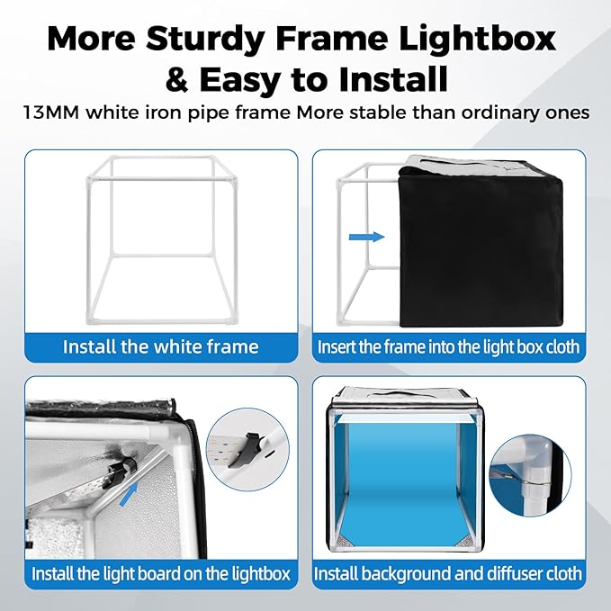 Photo Light Box, Portable 12/16/20/24/32 Inch Photo Studio Light Box, Shooting Tent Kit with 297 Light Beads and 6 Color Backdrops.Lightbox with 3 Stepless Dimming Light Boards for Studio Photography