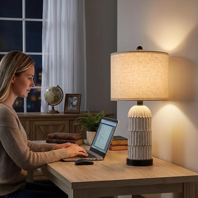 22.5" Bedside Table Lamps Set of 2, Farmhouse Table Lamp with USB A+C Charging Ports,Vintage Nightstand Lamp for Bedrooms and Living Rooms, Retro Resin End Table Lamp with Linen Shade, Black