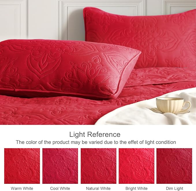 Whale Flotilla King Quilt Bedding Set Vintage Damask Reversible Bedspread | Suitable for Bed, 3 Pieces Red Lightweight Breathable Quilt King Size, Ultrasonic Coverlet Bed Cover with 2 Pillow Shams