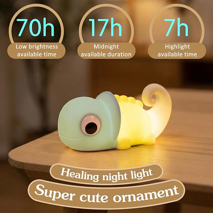 Chameleon Night Light for Kids,Night Light for Boys and Girls,Cute Room Decor Portable Night Lamp,Touch-Controlled Lighting,Touch-Controlled Lighting (Chameleon)