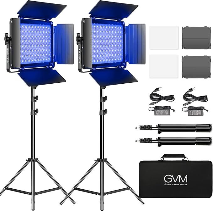 GVM RGB LED Video Light with Bluetooth Control, 360° Full Color 1000D PRO Video Lighting Kit with 736pcs Led Beads, 2 Packs Led Panel Light for YouTube Studio, Video Shooting, Conference, CRI 97+