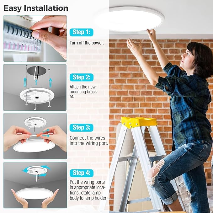 libtit 13 Inch Led Flush Mount Ceiling Light Fixtures,3200lm 28W 3 Color 3000K 4500K 6000K Selectable, Low Profile Thin Surface Mount Lighting Fixture for Bathroom Kitchen Office (White, 12 Pack)