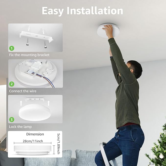 Lepro 11 inch 24 watt Flush Mount LED Ceiling Light 2400 Lumen 200 watt Equivalent, Waterproof, 3000 Kelvin Soft Warm White Bright Ceiling Fixture for Bedroom, Bathroom, Kitchen,Laundry, Living Room