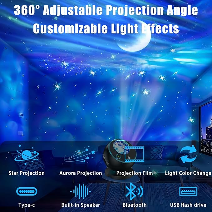Galaxy Projector,Northern Lights Projector,3 HD Projection Lenses,Galaxy Projector for Bedroom,16-Color Moon Projector,Bluetooth Speaker Projector Light,Star Projector,Kids Bedroom Decor,Teen Gifts
