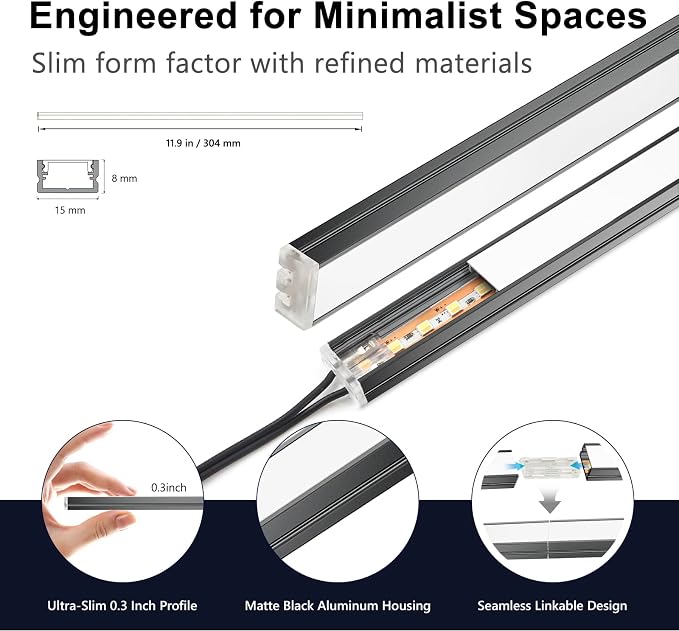 VST Smart Under Cabinet Lighting 6 Bars, App/Voice/Hand Wave Control, Black | UL Listed CRI 93+ Adjustable Strip Lights, Alexa & Google Home Compatible for Kitchen Cabinets & Closets