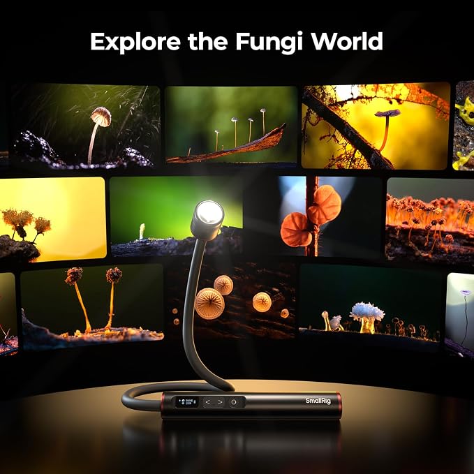 SmallRig RM 01B Macro Photography LED Light 1800K-7500K, Adjustable Beam Angle, Bendy Light for Fungi Photography with OLED Screen, Filters, Adapter, Clamp, Diffuser, Barndoor, Stake, IP54 Rating-6225