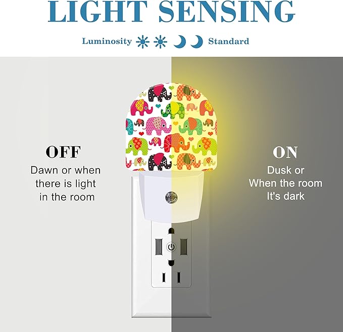 Night Light for Kids Girls Boys, Retro Colorful Cute Elephant LED Night Light Plug into Wall with Dusk to Dawn Sensor for Room Decor, Hallway, Kitchen, Bathroom, Nursery, Stairs