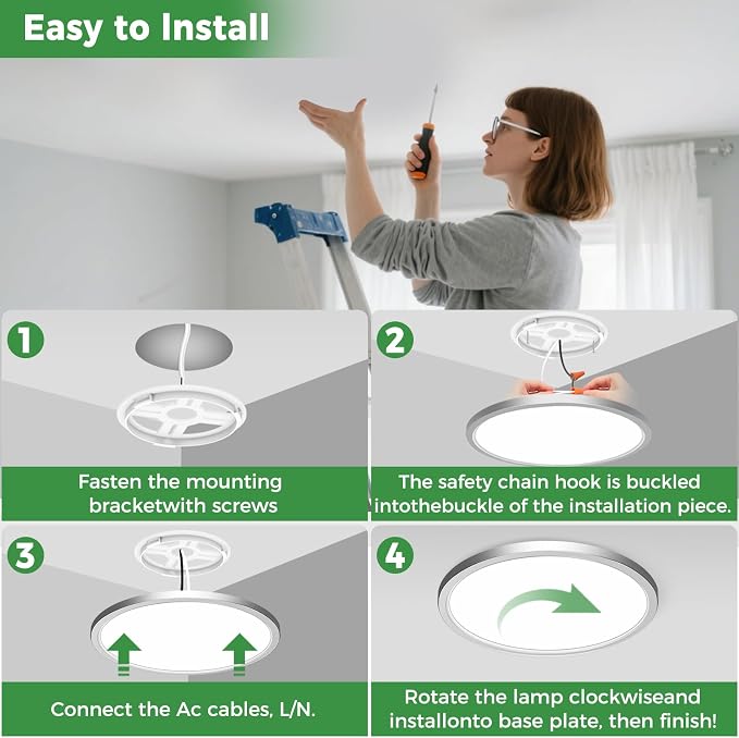 zemty 2Pack 15" LED Flush Mount Ceiling Light, 30W Dimmable, 5CCT (3000K–6500K) Brushed Nickel Round Fixture | Bright Low-Profile Lighting for Kitchen, Hallway, Bathroom, Living Room