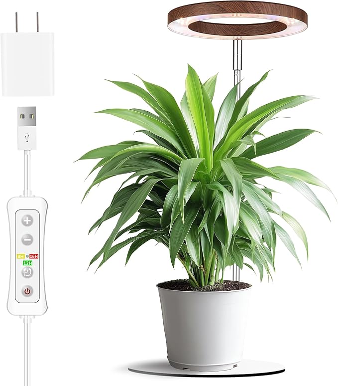 Yadoker 72 LEDs Plant Grow Light for Indoor Plant,Aluminum Walnut Wood Grain Desk LED Grow Light, Height Adjustable,6.3" Aluminum Housing,Automatic Timer with 8/12/16 Hours,10-Level Brightnes