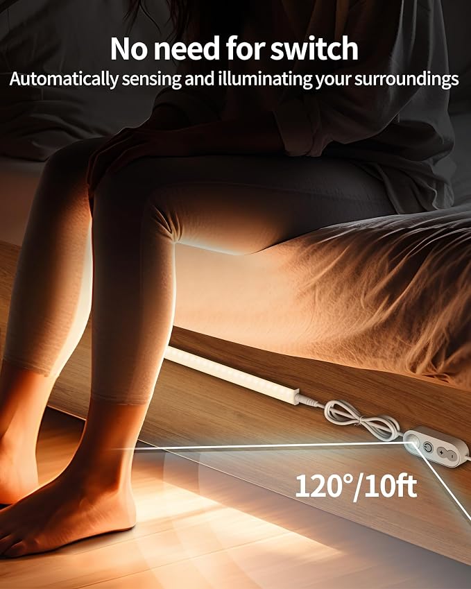 Motion Sensor Cabinet Lighting Plug in - 6 Pcs 12 inches Warm White | Motion Sensor Dimmable 6 Pcs 12 inches Linkable Counter Light Bars, Led Closet Light Warm White