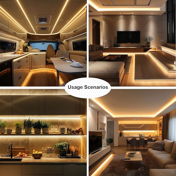 TOPAI 12V COB LED Strip 3000K Warm White 16.4ft Dotless IP65 Waterproof | High Density 480LEDs/M, CRI>90 4000Lm, Cuttable, Flexible, Self Adhesive Easy Install for Bedroom, Cabinet