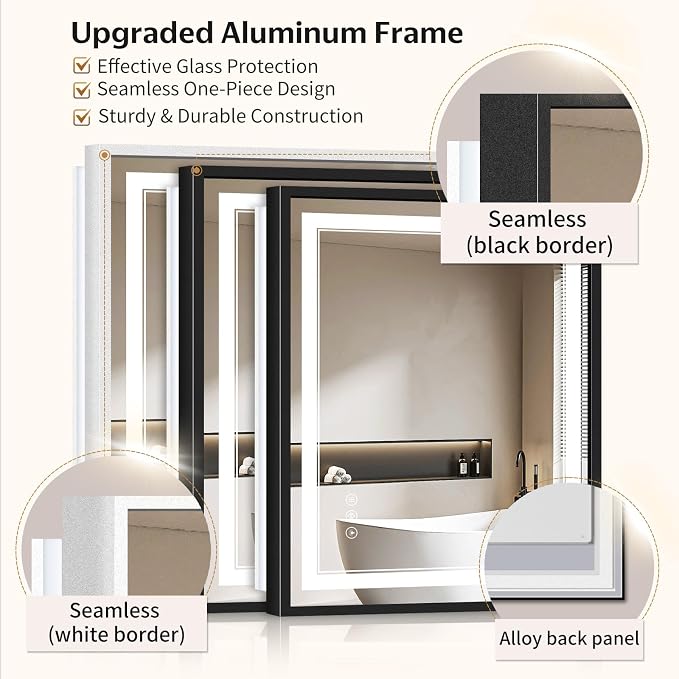 24"x32" LED Bathroom Mirror with Lights, Front & Backlit, Anti-Fog | Lighted Mirror with Dimmable, Aluminum Frame, 3 Color Temperature, CRI 90+, Touch Control with Memory, HD Tempered Glass