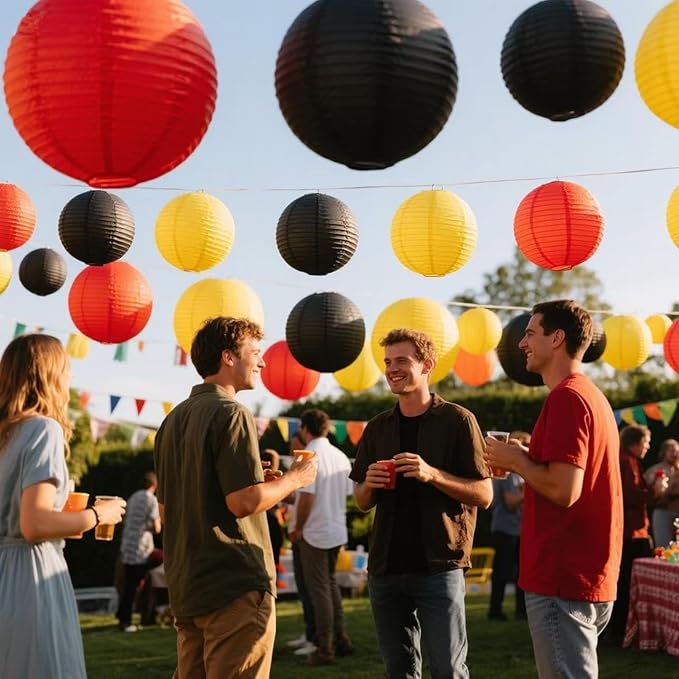 Red -Yellow and Black Paper Lanterns 12Pcs Hanging Lanterns for Birthday Party, Wedding, Home Decor, Baby Shower Festive Decoration
