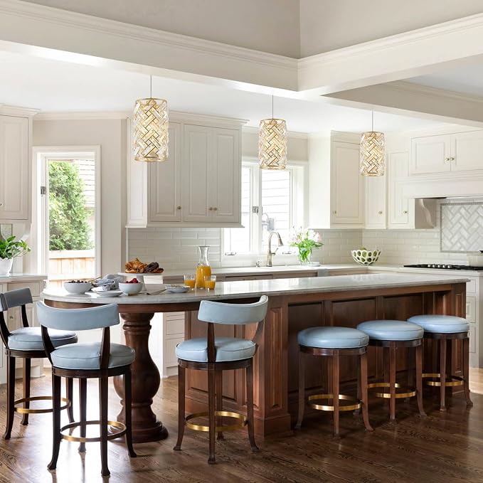 CATINER Gold Crystal Pendant Light, Mini Crystal Chandelier, Kitchen Island | Gold crystal pendant light with adjustable cord, E26 socket, dimmable, ideal for kitchen islands, bedrooms and bars