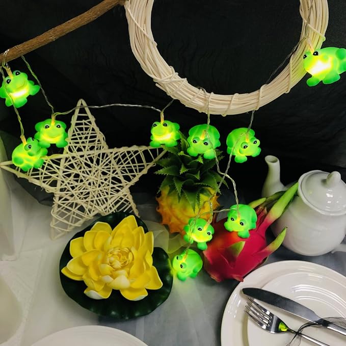 Cute Frog Night Lights Green Frogs String Light Battery Operated Farmland Animal Garland Lamp for Bedroom Holiday Christmas Decortion