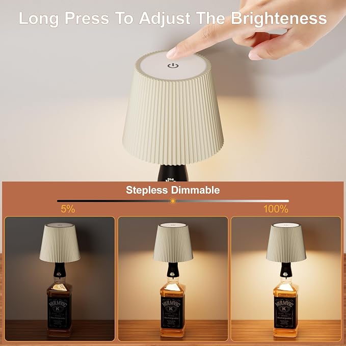 2 Pack Wine Bottle Lamps, 2026 New 3 Color Rechargeable Wireless Bottle Lamps, Bottle Light for Liquor Bottles with Touch Dimming for Parties, Restaurants & Home Decor（Khaki）