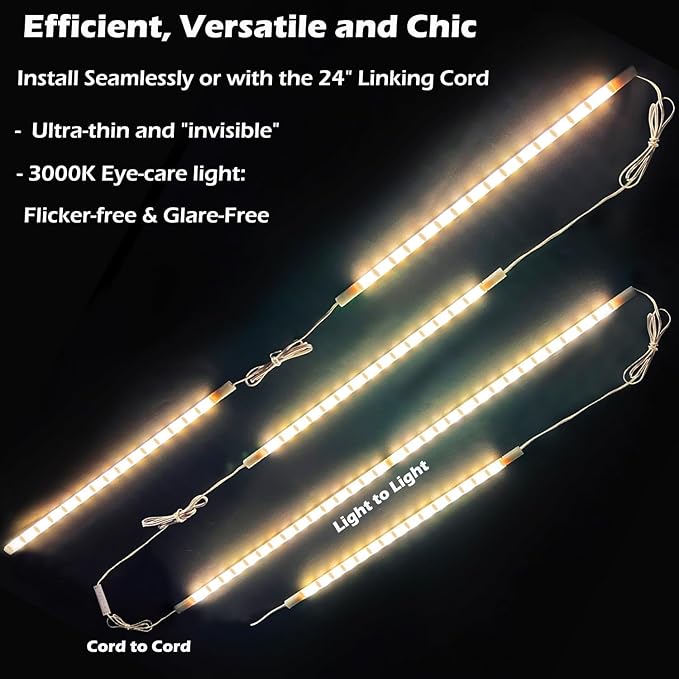 Cefrank Under Cabinet Lighting, 6-Pack 12" Linkable LED Light Bars 3000K | Warm White 1200LM • Plug-in • CRI90+ • Frosted Lens • Pantry • Bookshelf • Workbench