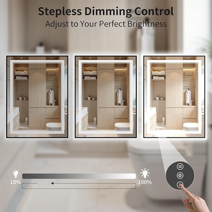22"x30" LED Bathroom Mirror with Lights, Front & Backlit, Anti-Fog | Lighted Mirror with Dimmable, Aluminum Frame, 3 Color Temperature, CRI 90+, Touch Control with Memory, HD Tempered Glass