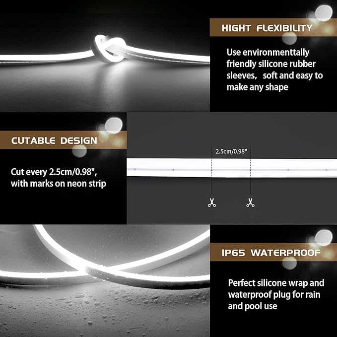 32.8FT/2PCS/10M/White Neon Light Strip - Flexible and Waterproof LED Rope Light with Installation Accessories for Indoor & Outdoor Decoration【Adapter Not Included】 OWO