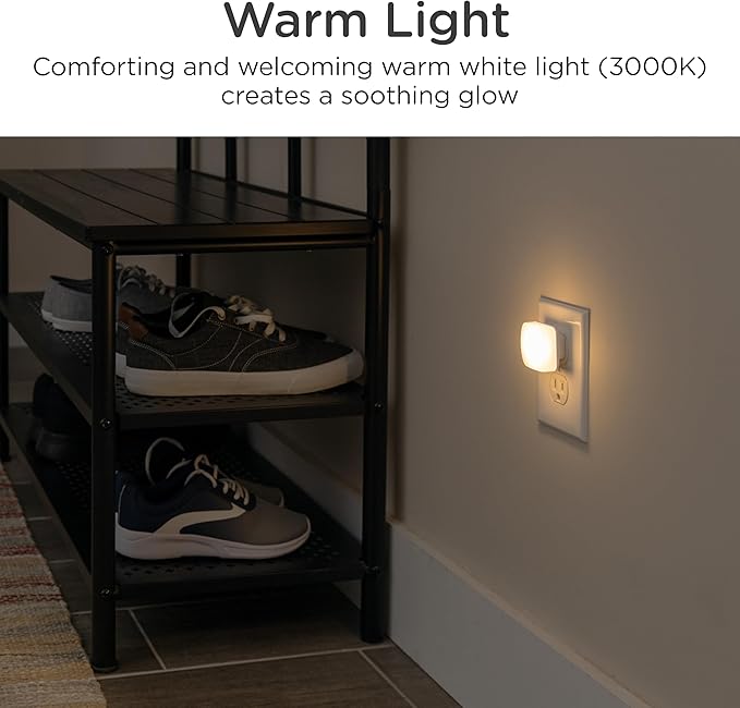 Lights by Night Mini Square LED Night Light, Plug-in, Dusk to Dawn Sensor, Compact, Ambient Lighting, for Kids or Adults, Bedroom, Bathroom, Nursery, Hallway, 2 Pack, 82487