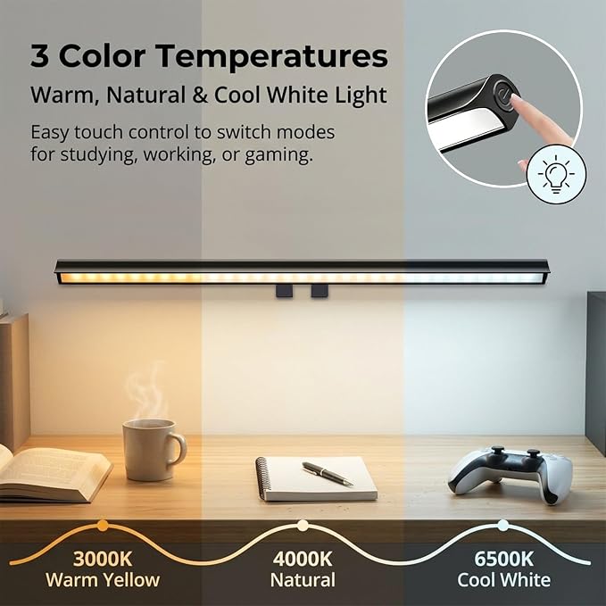 Monitor Light Bar for Computer Screen, 17.7 Inch Computer Monitor Lamp with 3 Color Modes, Touch Control Screen Light Bar, Eye Caring LED Desk Light for Monitor and Laptop