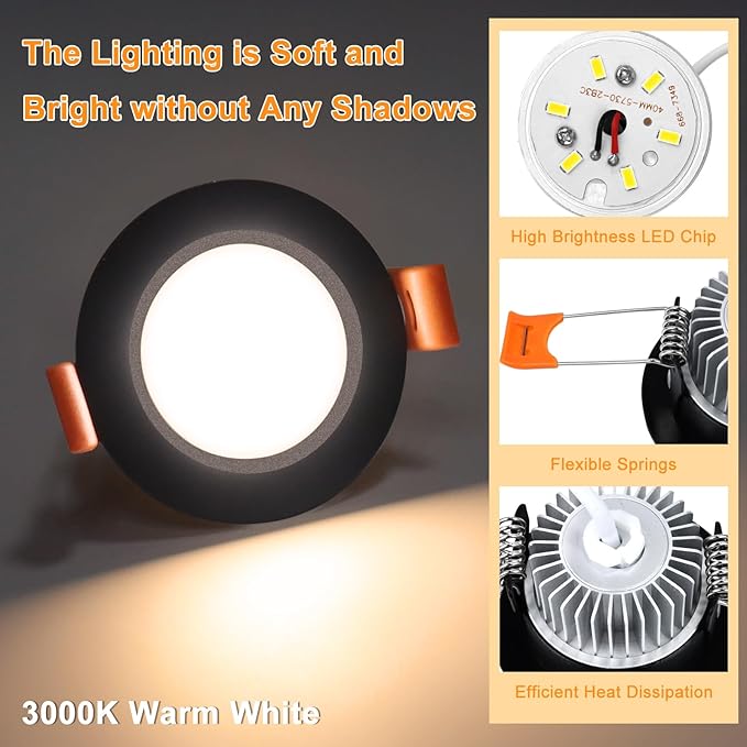 2 Inch LED Recessed Lighting, Dimmable Downlight 3W(35W Halogen Equivalent), CRI80, 3000K Warm White Ceiling Light with LED Driver(10 Pack)