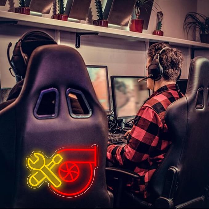 Garage Turbo Neon Light, Wrench Turbo Neon Signs for Wall Decor, LED Turbo Lamp Wall Art Car Garage Decor, Man Cave Auto Room Garage Repair Shop Party Birthday Christmas Gift(14.5 * 10.6in)