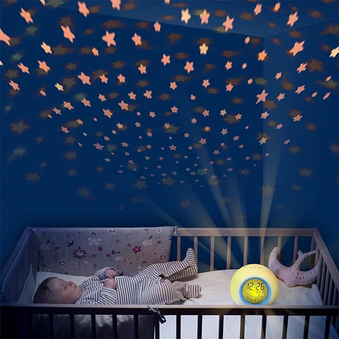 Kids Alarm Clock Boys,Moon Stars Projector Alarm Clock,7 Color Changing Nightlight Clock,Snooze Touch Control Temperature for Kids Bedrooms, Digital Clock for Girls Boys Children Birthday Gifts