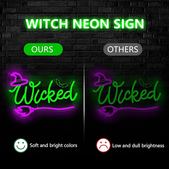 Witch Neon Sign Halloween Neon Lihts for Bedroom Movie LED Lights for Room Dimmable Green Light Up Sign for Halloween Party Musical Led Sign for Wall Art Decor Gifts for Witch Fans Lovers