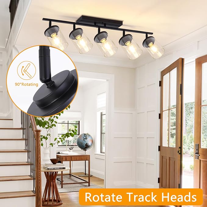 FadimiKoo 5-Lights Black Semi Flush Mount Ceiling Light Fixtures, Modern Clear Glass Shade Farmhouse Kitchen Ceiling Lamp, Adjustable Rotatable Vanity Light Fixture for Hallway Entryway Dining Room