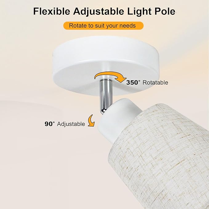 LTBLIGHT 1-Light LED Track Lighting, Modern Adjustable Ceiling Spotlight with Linen Shade, Bedroom Bedside Reading Light, Study Desk Lamp, E26 Base (Bulb Not Included)