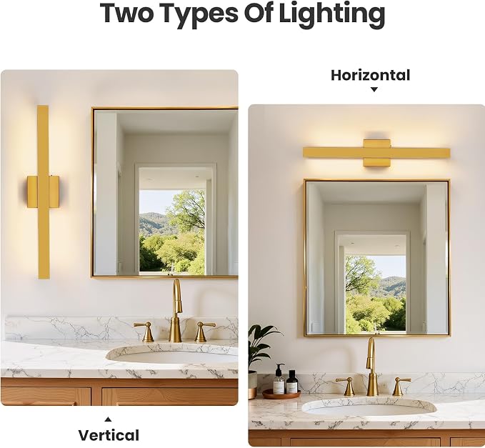 Gold Bathroom Vanity Light - 24 Inch 20W Dimmable 5CCT LED Bathroom Light Fixtures Over Mirror, Modern Vanity Light Bar for Bathroom Mirror Cabinets Bedroom
