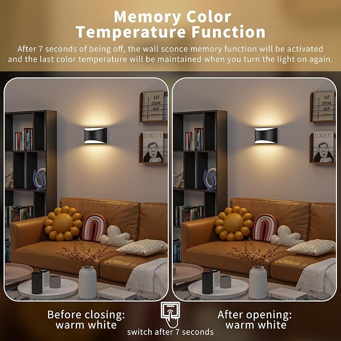 Black Modern LED Wall Sconce, 3 Colors Indoor Wall Lights, 10W Hardwired Up and Down Aluminum Wall Mount Lamp for Bedroom Living Room Hallway Corridor (Black, 6 Pack)
