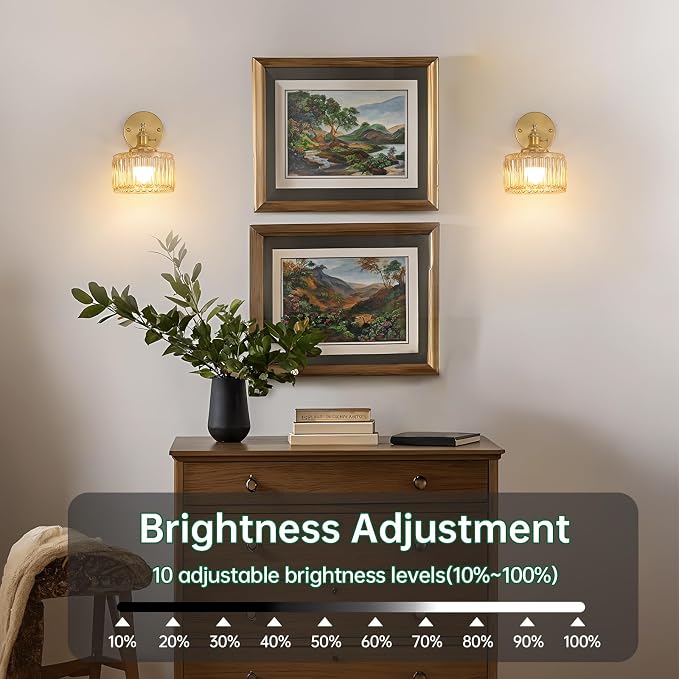Shenmoyl Vintage Battery Operated Wall Sconce with Amber Striped Glass Lampshade 5000 mAh Rechargeable Battery Powered Wall Light with Remote Control for Bedside Bedroom Doorway, Set of 2