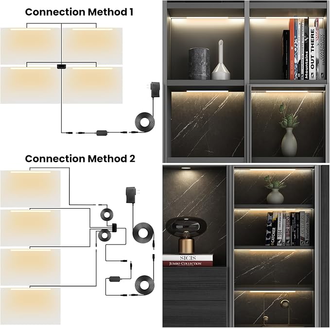 Black Shelf Lights, LED Bookcase Lighting Compatible with Alexa, WiFi Dimmable 2700K Under Shelf Lighting for Bookshelf, Display Case, Cabinets with App, Remote, Memory Function (4Pack 12In)