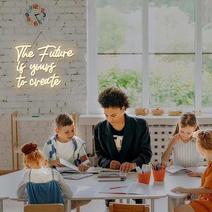 Horseneon The Future is Yours to Create Neon Led Sign, Letters Neon Signs for Wall Decor, Warm White Classroom Neon Light Sign with USB Powered for Classroom Bedroom, Windows, Living Room, Office, Children's Room