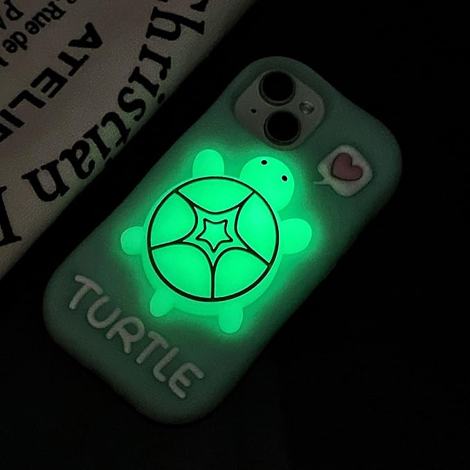 Kawaii Phone Case for iPhone 14 Promax with Kickstand Cute 3D Cartoon Night Light Turtle Silicone Protective Case Cover for Women & Girl