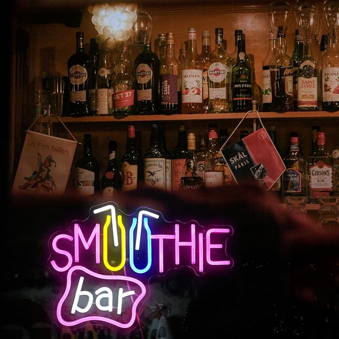 Smoothie Bar Neon Sign Dimmable Led Drink Milk Tea Neon Light For Wall Decor Neon Light Bar Sign By USB Powered Light Up Cool Smoothie Sign For Living Room Store Beverage Shop Restaurant Bar (Multicolour 15.9‘’*11.2‘’ ）