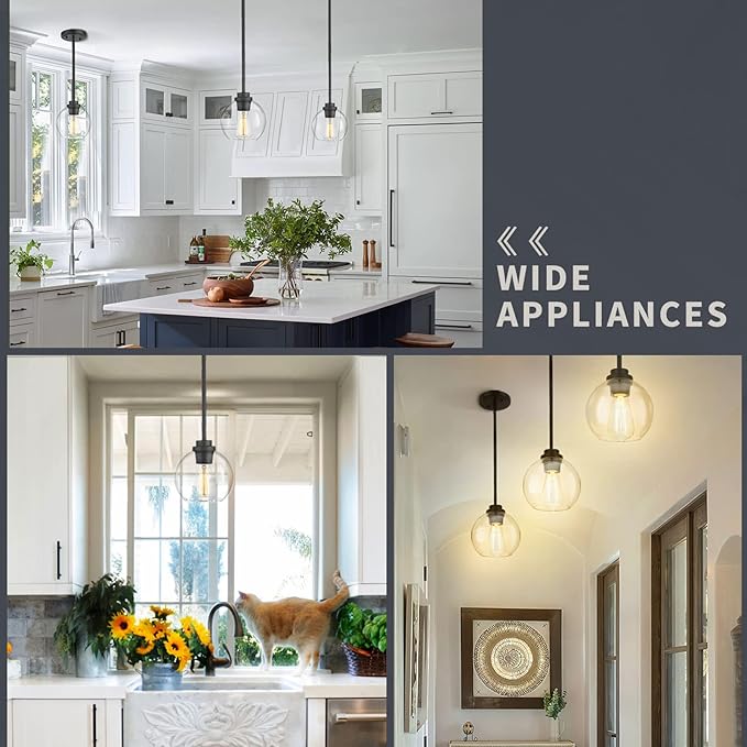 Pendant Light Fixtures,7 Inch Globe Black Pendant Lights Kitchen Island with Clear Glass, Modern Hanging Lights for Kitchen Island, Dining Room, Bedroom, Hallway, Farmhouse,1 Pack