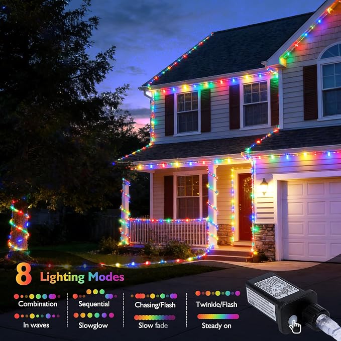 (New) 66FT 240 LED Rope Lights Outdoor, Waterproof LED String Lights with 8 Lighting Modes, Twinkle Tube Lights for Christmas, Garden, Patio, Party, Wedding, Bedroom Decorations (Multicolor)