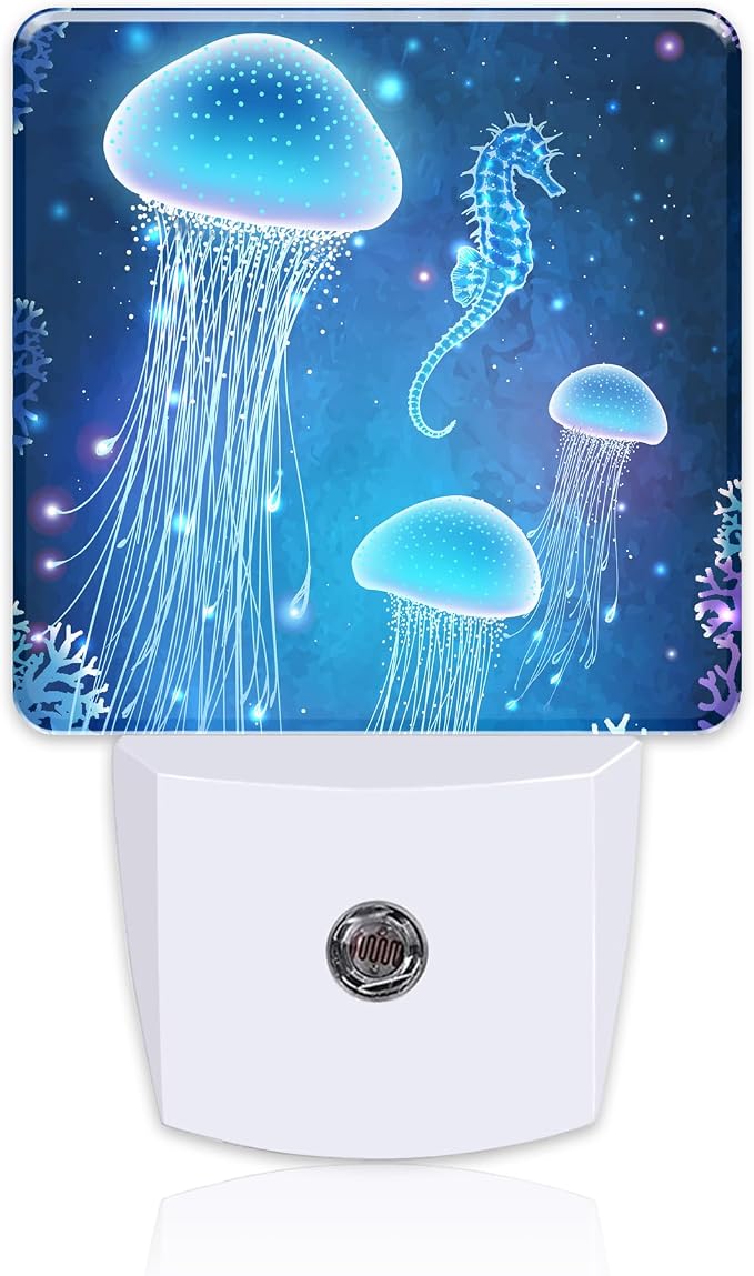 Magic Glowing Jellyfish and Seahorse Night Light Plug into Wall,Beautiful Undersea World Dusk to Dawn Night Light Plug in,0.5w Energy Saving Sleep Friendly NightLight for Kids Boys Girls Home Decor