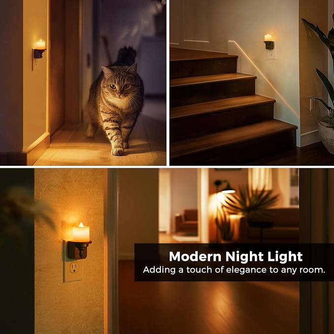 L LOHAS LED Candle Night Light, Amber Night Lights Plug into Wall | Flameless Candle Nightlight with Light Sensor, 0-100LM Dimmable Vintage Decorative Night Light for Hallway Bedroom, 2Pack