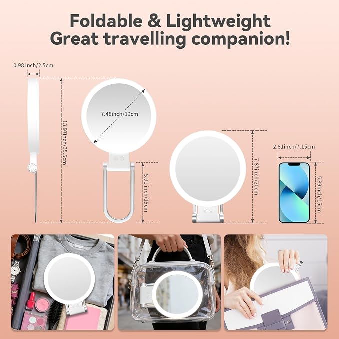 Makeup Mirror with Lights, Magnifying Mirror 1X/30X with Adjustable 3 Color Light, Double Side Control, 2000mAh Rechargeable, Lighted Makeup Mirror with Magnification, Smart Memory, Gift for Women