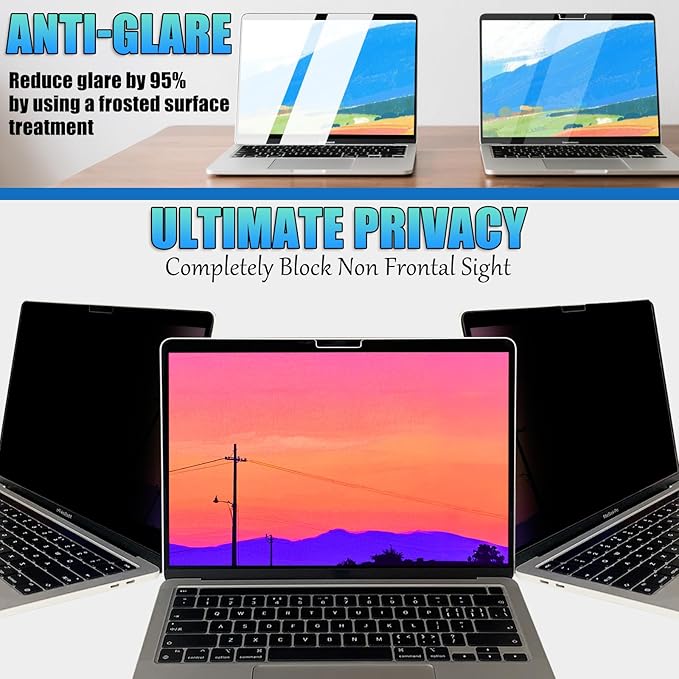Nano-Suction Privacy Screen Protector for MacBook Air 13.6 Inch (2022-2025,M2, M3,M4) Removable Laptop Privacy Screen Shield