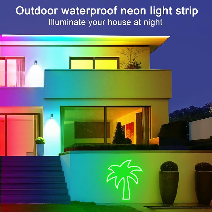 50ft LED Neon Lights with Remote and APP Control, IP65 Waterproof Flexible Neon Strip Lights 24V RGB LED Rope Lights for Bedroom,Living Room,DIY Decoration（with Snap &Screws） | Flexible Neon Strip Lights 24V RGB LED Rope Lights for Bedroom,Living Room,...