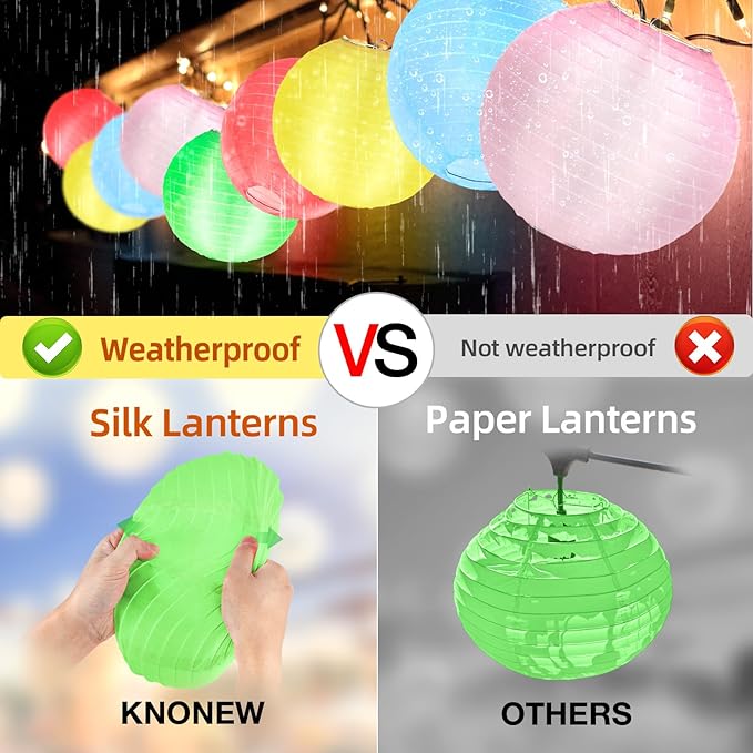 KNONEW 10 Pack 10" Multicolor Outdoor Silk Lanterns Decorative Party Wedding Hanging Chinese Japanese Waterprooof Round Lantern for Birthdays, Parties Decoration (No Light Bulbs Included)