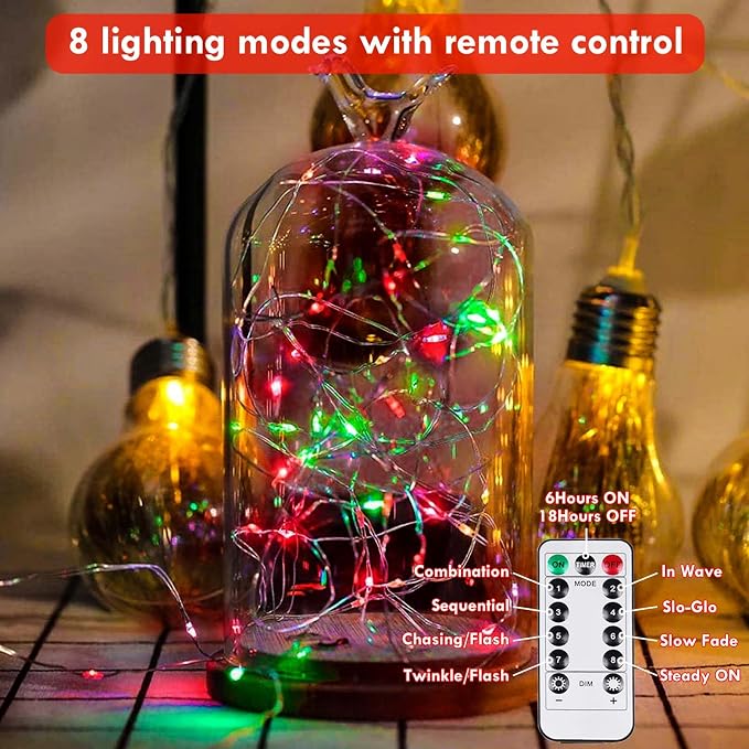 3 Pack Christmas Fairy Lights Battery Operated with Remote Red and Green | Each 80LED 26FT, 8 Modes, Timer, Waterproof & Cuttable Wire, Christmas String Lights Twinkle for Holiday Party Room DIY Decor