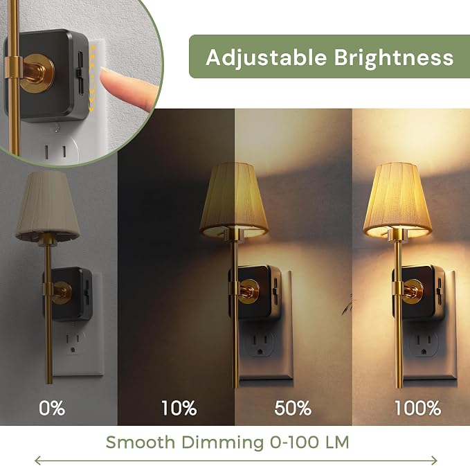 L LOHAS LED Night Lights Plug into Wall, Pleated Fabric Cover Night Light | Dusk to Dawn Sensor Vintage Nightlight, 0-100LM Dimmable, for Bedroom Living Room Hallway