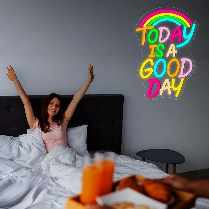 Today Is A Good Day Neon Sign for Wall Decor | Dimmable cheerful neon light, bedroom teen dorm wall decor, birthday gift for kids young adults, size 13.8*9.7 in